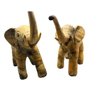Two Vintage Large‎ Carved Oyster Shell Elephant figurines 10" x 12"